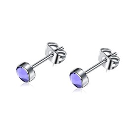 Artskin G23 Titanium Crystal Stud Earrings for Women Men Girls Hypoallergenic Nickel Free 7mm Dainty Elegant Classic Stud Earrings for Sensitive Ears (7MM, Tanzanite)