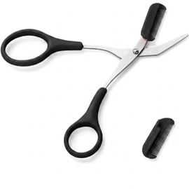 Tijera para Cejas con Peine Recortador de Precisión de Acero Inoxidable Herramienta Profesional para Perfilado y Depilación de Cejas (1, Negro)