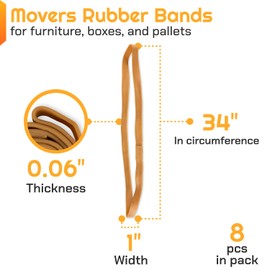IDL Packaging 34" Strong, Elastic & Flexible Rubber Bands, Pack of 8, Beige - 2X Elasticity, 80% Natural Rubber - Extra Strong Mover Bands for Furniture, Boxes, Moving Blankets
