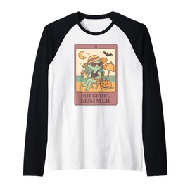 Summerween Hot Ghoul Girl Summer Funny Cute Tarot Card Women Raglan Baseball Tee