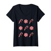 Womens Peppermint Candy Cane Christmas V-Neck T-Shirt