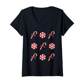 Womens Peppermint Candy Cane Christmas V-Neck T-Shirt