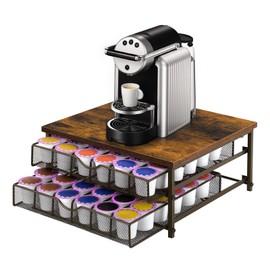 Coffee Pod Drawer Holder Coffee Pod Storage Organizer for Counter 2 Tier Coffee Pod Holder 72 Capacity Capsule Storage Rack with Sliding Baskets for Home Office (Brown)