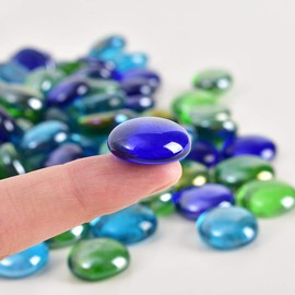 VIOCIWUO Flat Glass Marbles 1lb, 100PCS Mixed Color Blue Green Glass Beads Stone for Floral Arrangements Vases Flat Bottom Gems Aquarium Pebbles Vase Filler Decor