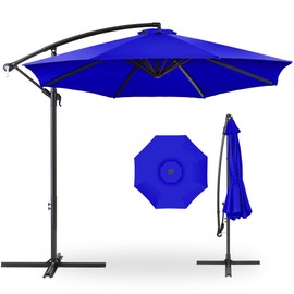 Best Choice Products 10ft Offset Hanging Market Patio Umbrella w/Easy Tilt Adjustment, Polyester Shade, 8 Ribs for Backyard, Poolside, Lawn and Garden - Resort Blue