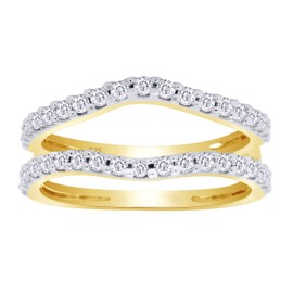 AFFY 1.00 Carat Round White Cubic Zirconia 14K Yellow Gold Over Sterling Silver Enhancer Guard Ring Size - 8.5