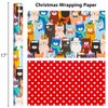 Burymento Christmas Wrapping Paper, Reversible Cat, Dot Design Gift Wrapping