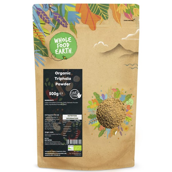 Whole Food Earth® - Organic Triphala Powder 500 g | Vegan | GMO Free | Certified Organic