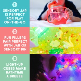 Glo Pals Play Pack Bundle with Sensory Play Jar, Water-Activated Light-Up Cubes, and Fun Fillers - Sensory Toys for Toddlers - Sensory Toy Kit with Light Up Cubes for Bathtub - Barnyard Blast