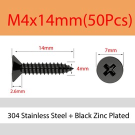 MOOPW Flat Head Wood Screws - Stainless Steel 304 Black Galvanised Cross Countersunk Head Self Drilling Small Screws Self-Tapping Screws M2 M2.6 M3 M4 M5 M6