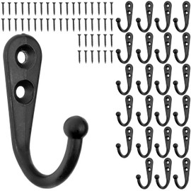 Screw Hooks 24 Pieces Black Exterior 42 x 27 x 13 mm Single Hook Including Wood Screws Coat Hooks for Door Bathroom Kitchen Hallway DIY Metal Hooks Coat Hooks Hat Hooks Wall Screw Hooks