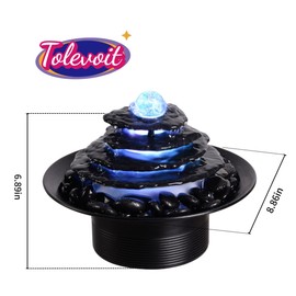 Home Décor Stone Flake Waterfall Tabletop Fountain 4-Layer Black Cobblestone Changing Color Led Glass Rotating Ball Water Sound Gift(23146)