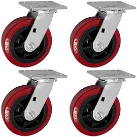 IconCasterWheels 5" x 2" Pro-Tech Polyurethane RED Heavy Duty Casters | Set of 4 | 4 Swivel Top Plate Casters |Top Plate 4"x4.5" | Non-Marking | Load Capacity 3000 lbs. Per Set