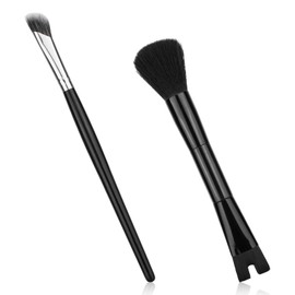 2pcs Nose Contour Brushes, 5.31 Inch 2-in-1 U-Shaped Fluffy and Angled Brush Set Nose Shaper Practical Makeup Tools for Sculpting, Highlighting, Defining (Black Rod & Black Bristles)