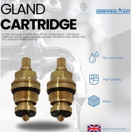 1/2" BSP Tap Gland 20 Teeth 7.6mm Spline - 47.5cm Height - for Pegler, Armitage Shanks, Swirl, Tantofex Tantara, TRE Mercati and Triton Taps - Full Turn with Rubber Washer