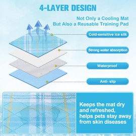 BEAUTYZOO Dog Cooling Mat for Medium Large Dogs, Reusable Pet Cooling Pad for Training Sleeping, Anti-Slip Summer Pet Cool Mats, Absorbent Waterproof Cool Bed Pad for Kennels Crates, 28" x 47" Blue