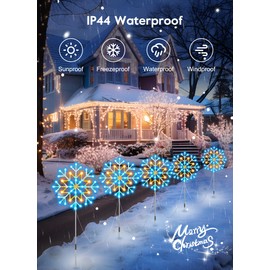 Brightown Snowflake Lights Outdoor, 10 Large Snowflake Christmas Pathway Lights Outdoor Christmas Decorations Yard Sidewalk Walkway Driveway Marker Stake, Blue and Warm White