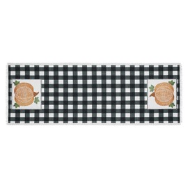 VHC Brands Annie Black Check Pumpkin RUNNER 12x36 Thanksgiving Black White Orange Autumn