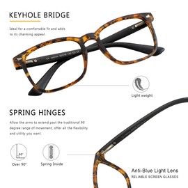 LAMBBAA Vintage Square Progressive Multifocal Presbyopic Glasses, Anti-Blue Light Glasses for Men Women Readers (Dark Tortoise +0.00/+2.25 Magnification)