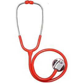 Premium Stainless Steel Cardiology EMT Single Head Doctors Nurses Stethoscope, Foam Lined Carry Case + Spares Box - Red