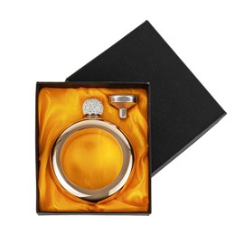 TopTie 3.5 oz Stainless Steel Bangle Hip Flask with Funnel Crystal Lid Bracelet Hip Flask with Funnel Gift Box for Wedding and Stag Night