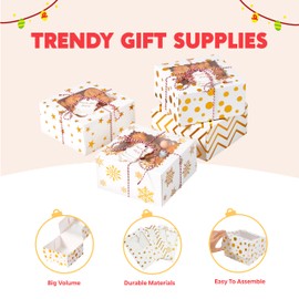 JOYIN 24 Pcs Christmas Cookie Boxes, Gold Foil Treat Box with Window 6" x 6" x 3" Bakery Gift Wrapping Box with 4 Designs for Xmas Holiday Party Favor Pastries, Cupcakes, Cookies, Donuts Gift-Giving