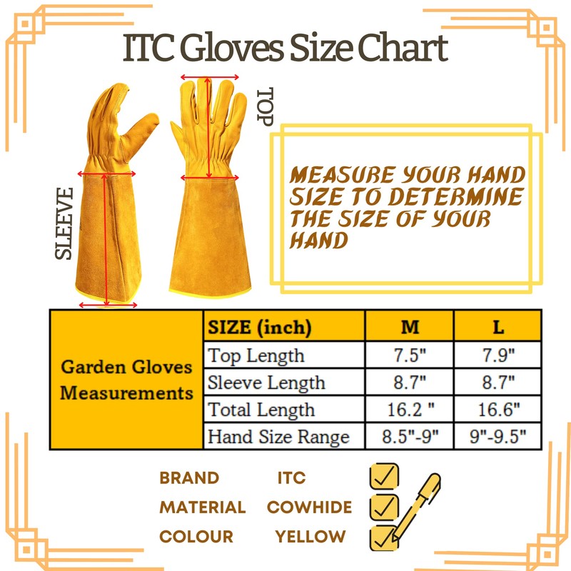 ITC Gauntlet Gardening Gloves Thorn Proof, Heavy Duty Leather Gardening