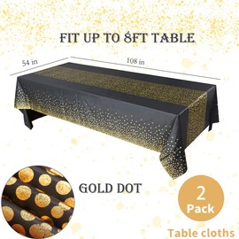Yancorp 2 Pack Tablecloth for Rectangle Tables Gold Dot Disposable Tablecloths Plastic Tablecloth Party Table Covers for Birthday Thanksgiving Christmas Wedding Outdoor BBQ (Black-M, 2 Pack)