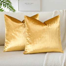 OTOSTAR Pack of 2 Velvet Soft Decorative Throw Pillow Covers 18 x 18 Inch Solid Square Cushion Case Couch Home Decor Pillow Covers for Sofa Bedroom Living Room (Gold)