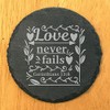 Faith and Hope: Laser Etched Enduring Love: Corinthians 13:8 Coasters