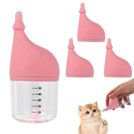 Kitten Bottle Feeding Kit for Nursing, Milk Bottles for Feeding Newborn Puppies,Anti-chocking Design with 3pcs Replaceable Nipples, Cute Elephant Shape for Nursing Small Animals Pets (Pink, 50ML)