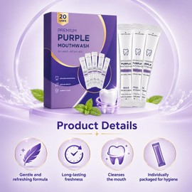 Purple Mouthwash Whitening Sachets 20 Pack, 2026 New Professional Teeth Restoration Mouthwash, Fresh Mint Flavor, Color Correcting, Alcohol Free Gentle Oral Care (1 Boxes)