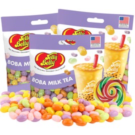 Needzo Boba Milk Tea Inspired Jelly Beans, Assorted Flavored Chewy Candy, Gift for Birthdays and Party Favors, Swirl Sticker Included, 3.5 Ounces, Pack of 3