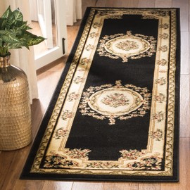 SAFAVIEH Lyndhurst Collection Runner Rug - 2'3" x 8', Black & Ivory, Traditional European Medallion Design, Non-Shedding & Easy Care, Ideal for High Traffic Areas in Living Room, Bedroom (LNH218A)