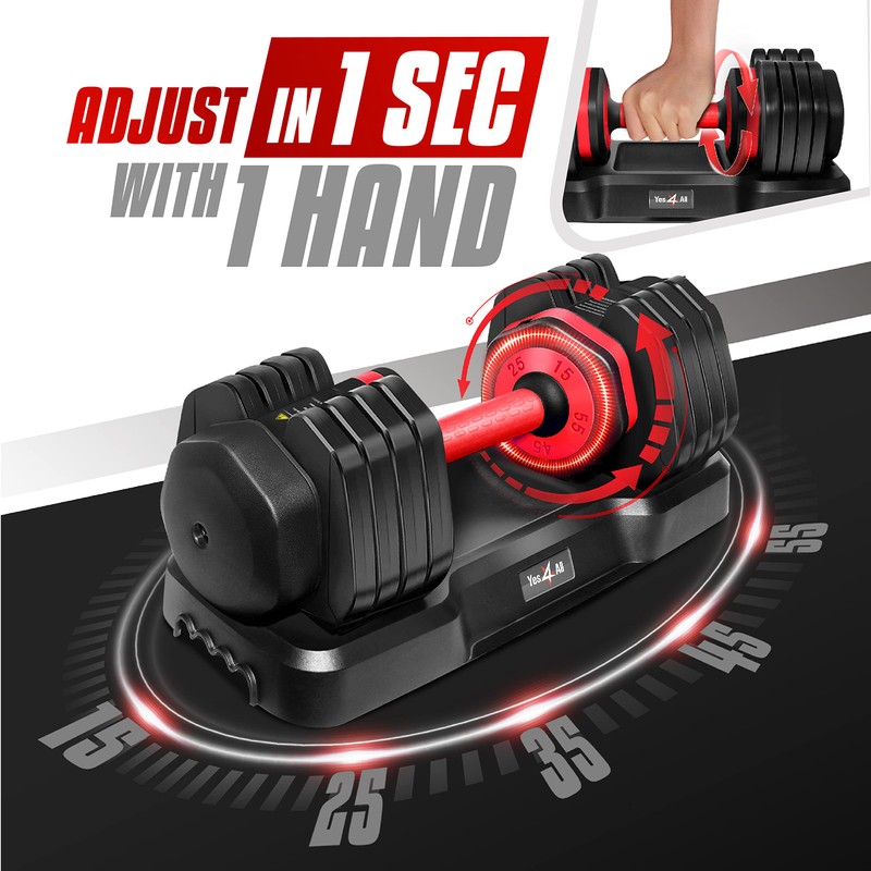 Yes4All 55lbs Red Grip Adjustable Dumbbells Weights, 5 in 1
