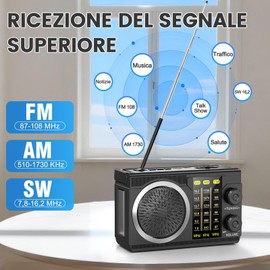 PRUNUS J-135S Radio Portatile AM/FM/SW, Mini Radio Solare Bluetooth 6.0