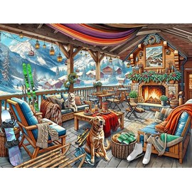 Ski Cabin Jigsaw Puzzle 550 Piece by Vermont Christmas Company - Large Pieces - Fully Interlocking & Randomly Shaped Pieces - 24" x 18"