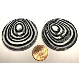 Unbranded 2 Large Glossy Black White Plastic Sew-through 4-hole Buttons 44mm 1 3/4" 12869