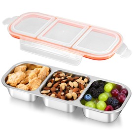 EUIOOVM Snack Boxes Containers with Compartments,Leakproof Bento Lunch Box for Kids Adults, Snack Boxes for Travel Plane, Reusable Food Storage Trays for School Work Meals, 3 Compartments