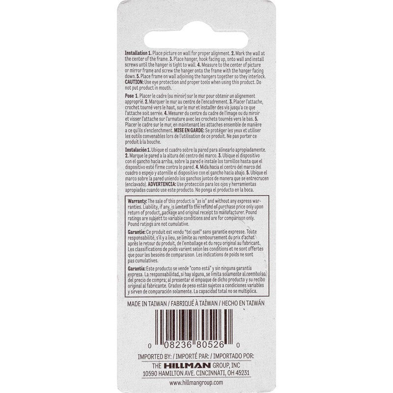 Hillman Picture-Hanging-Hardware 121157 Flush Mount 1 Inch x 1 Inch