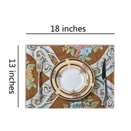 NYSMXF Luxury Fabric Placemats Set of 6 – Floral Vintage Washable Coffee Table Mats, Elegant Velvet Jacquard Double-Lined, Farmhouse Boho Decor for Dining Table