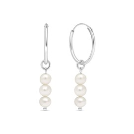 925 Sterling Silver Pearl Earrings - Pearl Hoop Earrings - Silver Drop Earrings for Women - Everyday Earrings for Women - Elegant Statement Earrings for Women - Pearl Jewelry