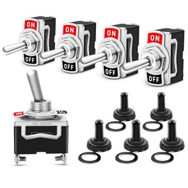TOOHUI® 5Pcs Rocker Toggle Switch with Waterproof Boot Cap Cover, AC125V 10A/AC250V 6A, 2 Pin SPST ON/Off Switch with Metal Bat, 2 Position Toggle Switch with Cold Crimp Terminal for Car Auto Truck