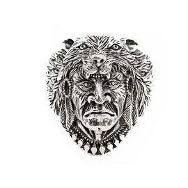 Treasure Bay Biker Skull Ring - Chunky 925 Sterling Silver Gothic Ring Native American Indian Chief Wolf Head Ring Biker Ring (P)