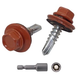 Marcopol Pack of 150 Metal Roofing Screws 4.8 x 19 mm Self-Drilling Screws with EPDM Washers Painted Hex Washer Tapping Screw (150, RAL 8004), Brown (RAL 8004)