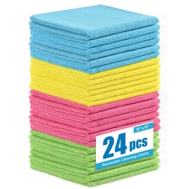 Tekswip 24Pack Microfiber Cleaning Cloths 12”x12” - Extra Thick Kitchen Towels - Streak-Free, Lint-Free, Fast Absorbent - Reusable Multi-Purpose Housekeeping Rags for Cars, Dishes, Floors, Tiles