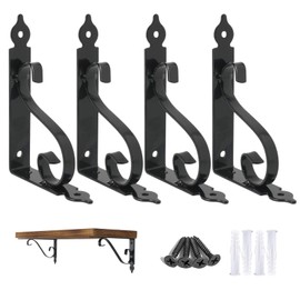 Ouvin Decorative Wall Shelf Brackets 4 Pack 6inch Heavy Duty L Corner Brace Shelf Support Floating Metal Brackets with Screws (150 mm/6 inch) Black