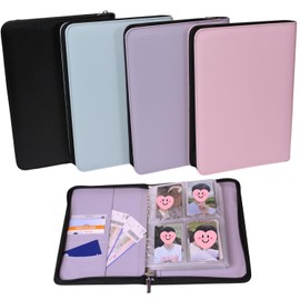 PinezOne A5 Trading Card Trading Card Files Pressing Storage Case with Zipper Binder, 4 Pockets, Double-Sided, Transparent Refills, Set of 20, 160 Cards, Can be Added (Purple, A5)