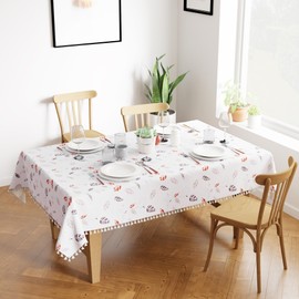 Encasa Homes Silky Polyester Table Cloth For 4 Seater Table | Printed Boho Leaves Design With Tassels | Use Kitchen Dining, Festivals, Indoor & Outdoor Parties With Size 142x142 cm