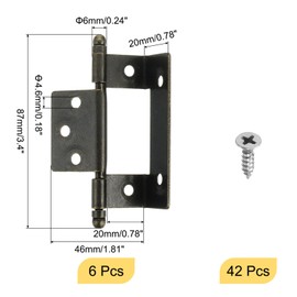 sourcing map 6Pcs Cabinet Hinges Full Inset, 3.4x0.8Inch Partial Wrap Long Axis Tip Hinge Vintage Semi-Wraparound Cover Cabinet Furniture Hinge with Screws, Bronze